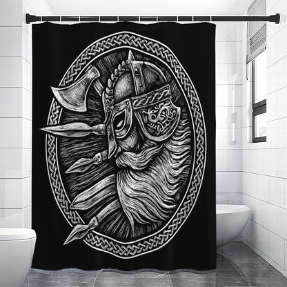 Black And White Viking God Odin Print Premium Shower Curtain