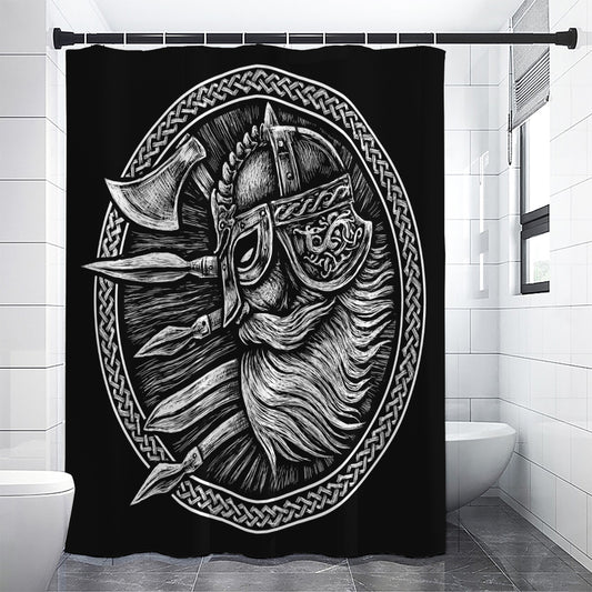 Black And White Viking God Odin Print Premium Shower Curtain