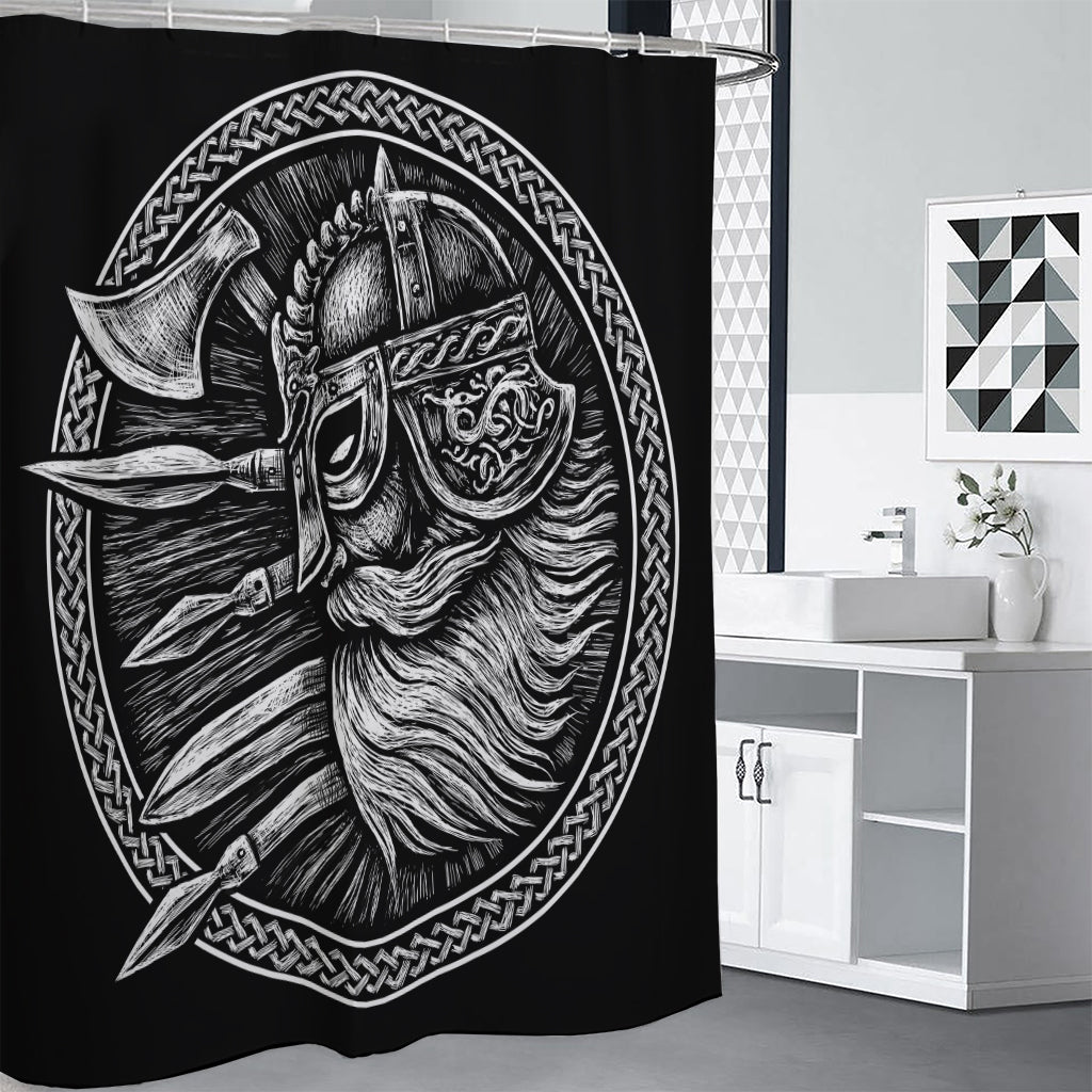 Black And White Viking God Odin Print Premium Shower Curtain