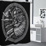 Black And White Viking God Odin Print Premium Shower Curtain