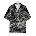 Black And White Viking God Odin Print Rayon Hawaiian Shirt