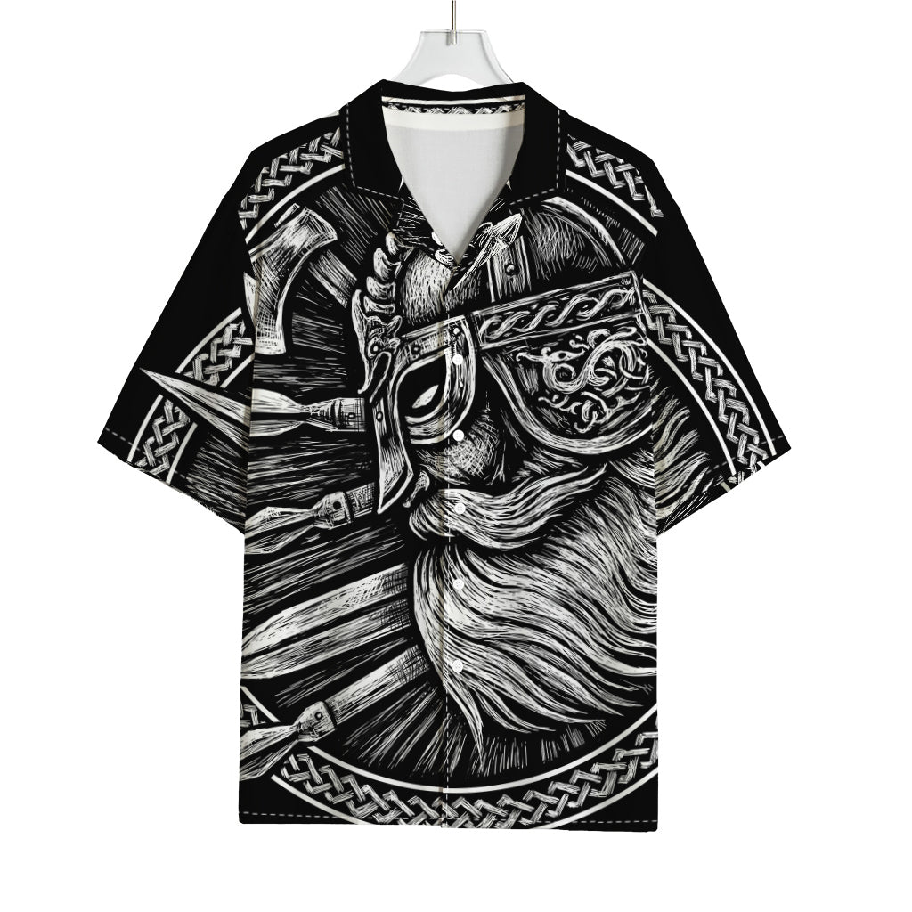 Black And White Viking God Odin Print Rayon Hawaiian Shirt