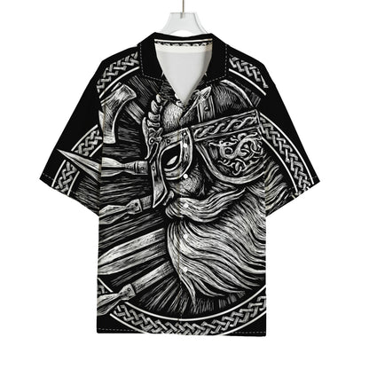 Black And White Viking God Odin Print Rayon Hawaiian Shirt
