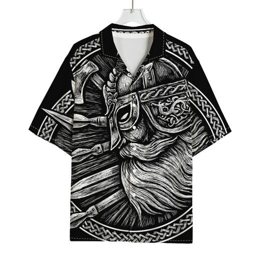 Black And White Viking God Odin Print Rayon Hawaiian Shirt