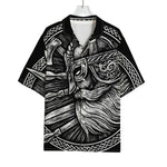 Black And White Viking God Odin Print Rayon Hawaiian Shirt