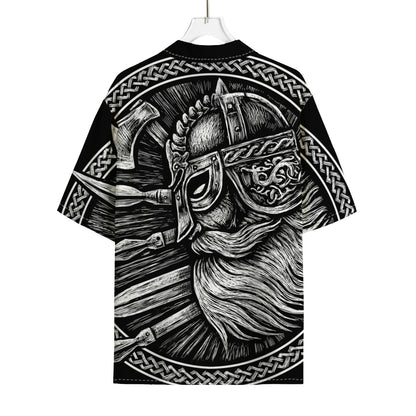 Black And White Viking God Odin Print Rayon Hawaiian Shirt