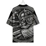 Black And White Viking God Odin Print Rayon Hawaiian Shirt