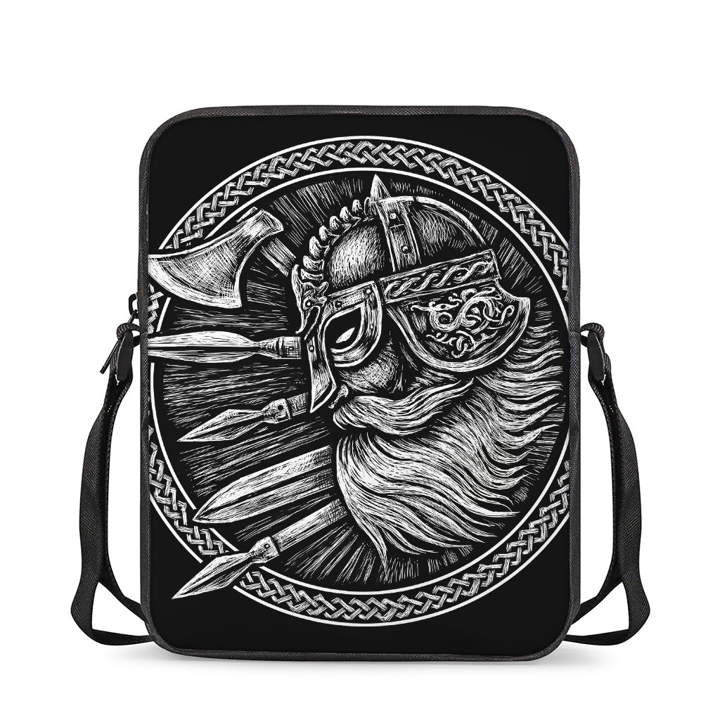 Black And White Viking God Odin Print Rectangular Crossbody Bag