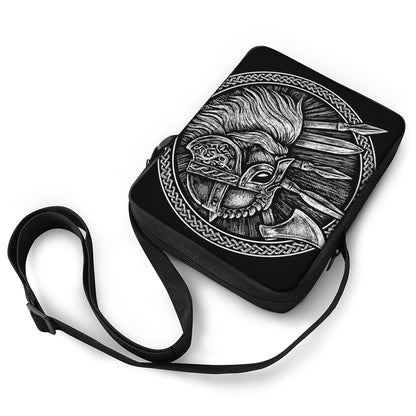 Black And White Viking God Odin Print Rectangular Crossbody Bag