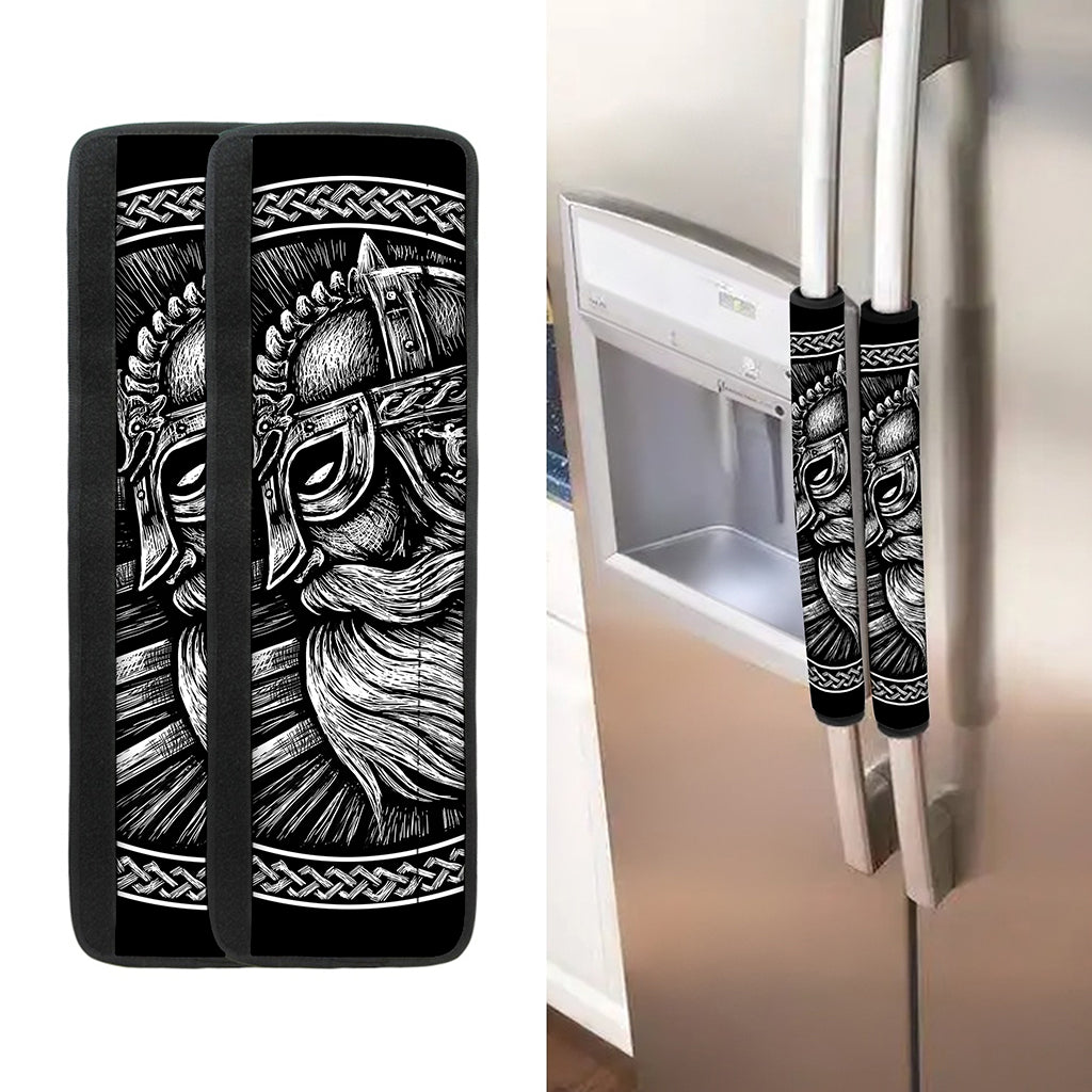 Black And White Viking God Odin Print Refrigerator Handle Covers