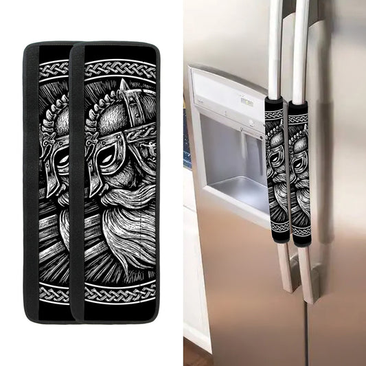 Black And White Viking God Odin Print Refrigerator Handle Covers