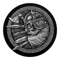 Black And White Viking God Odin Print Round Blanket