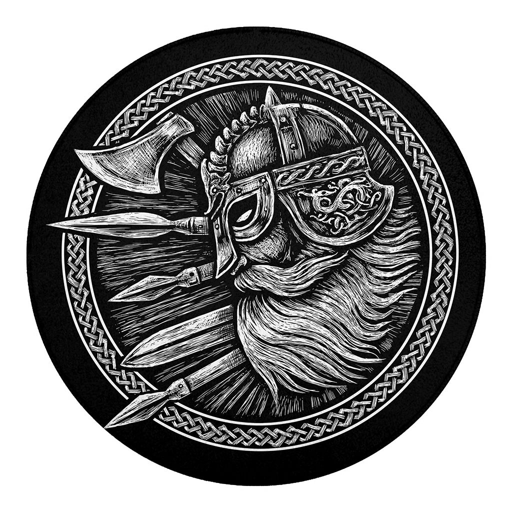 Black And White Viking God Odin Print Round Blanket