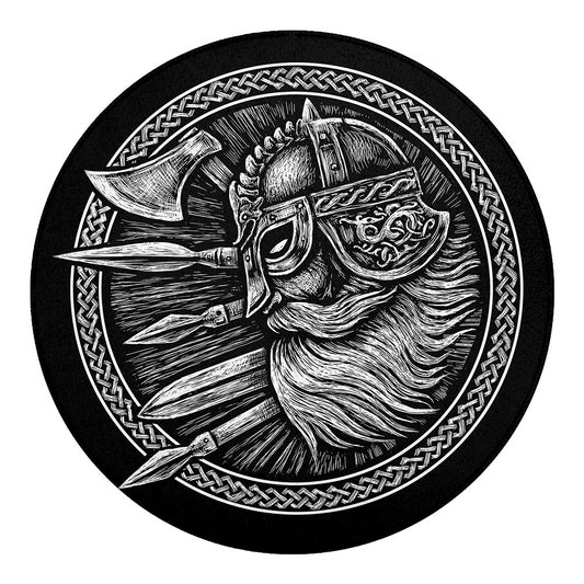 Black And White Viking God Odin Print Round Blanket