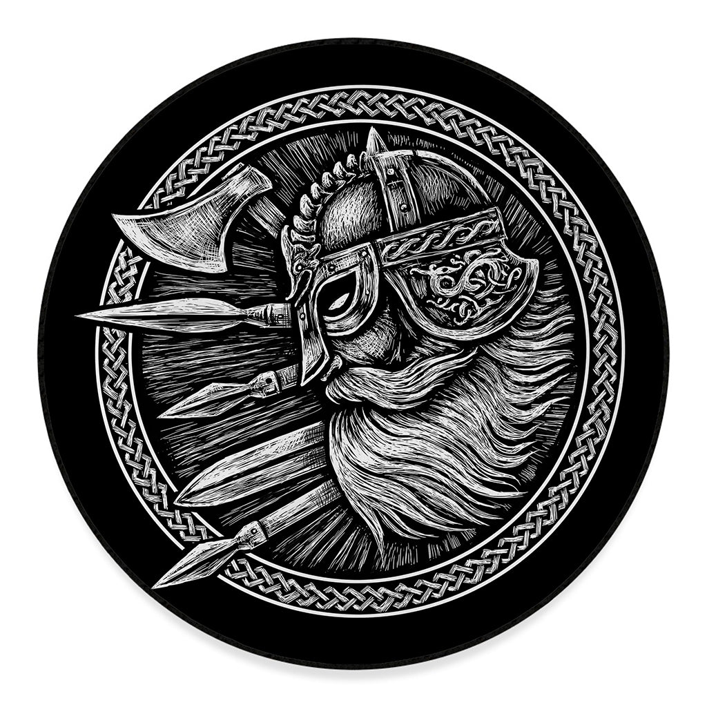 Black And White Viking God Odin Print Round Floor Mat