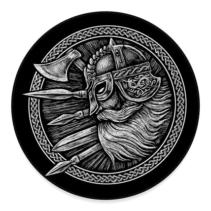 Black And White Viking God Odin Print Round Floor Mat