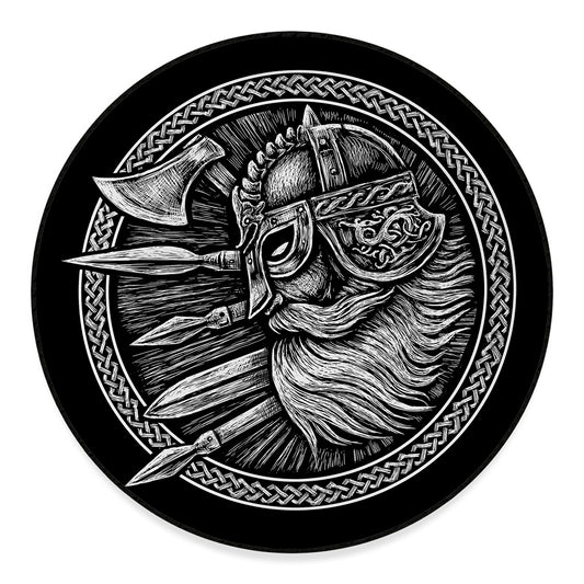 Black And White Viking God Odin Print Round Floor Mat
