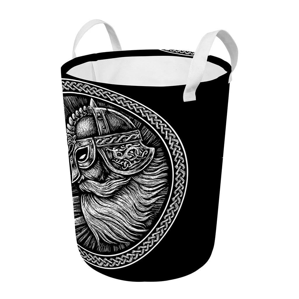 Black And White Viking God Odin Print Round Laundry Basket