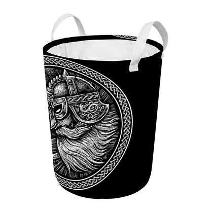 Black And White Viking God Odin Print Round Laundry Basket