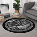 Black And White Viking God Odin Print Round Rug