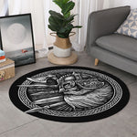 Black And White Viking God Odin Print Round Rug