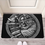 Black And White Viking God Odin Print Rubber Doormat