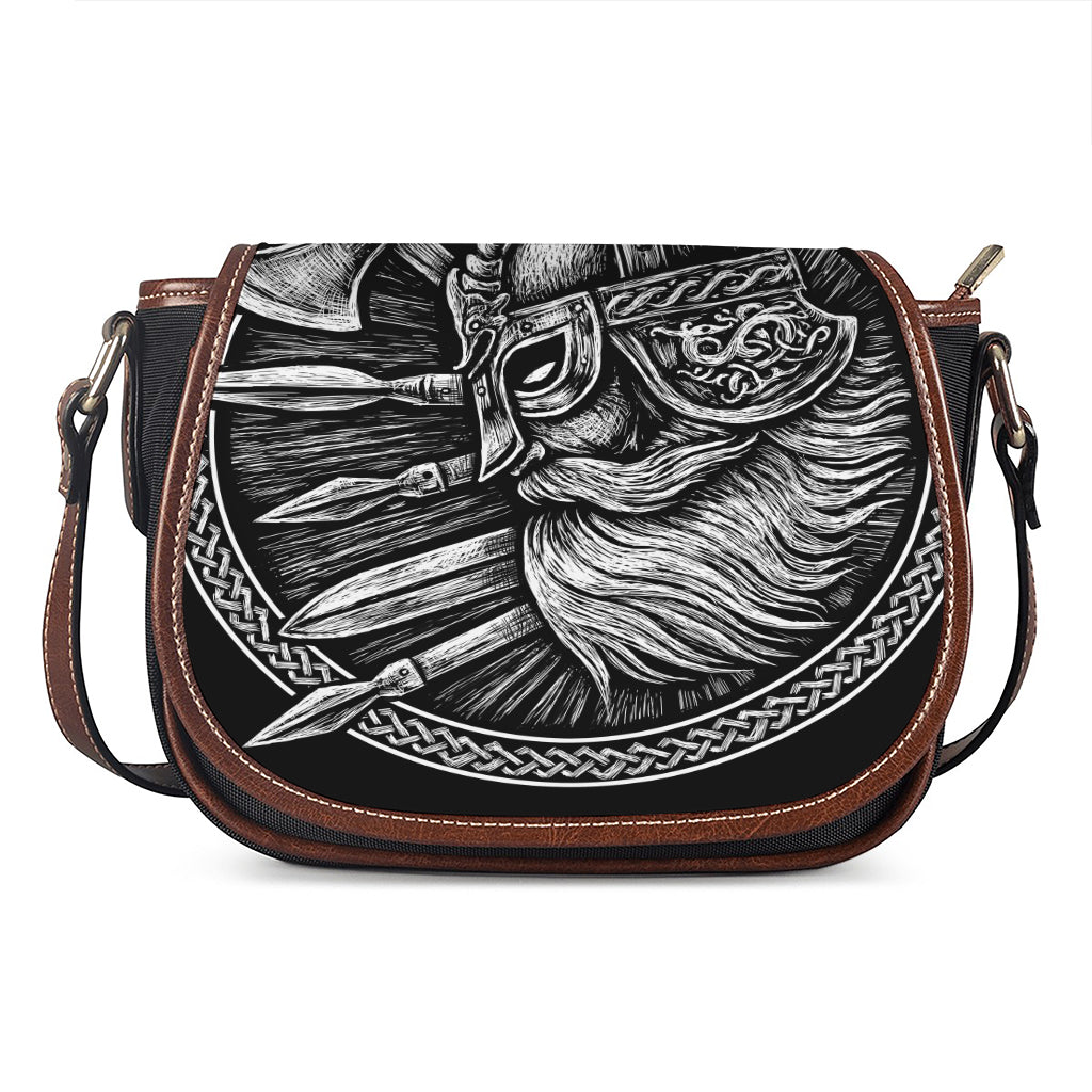 Black And White Viking God Odin Print Saddle Bag