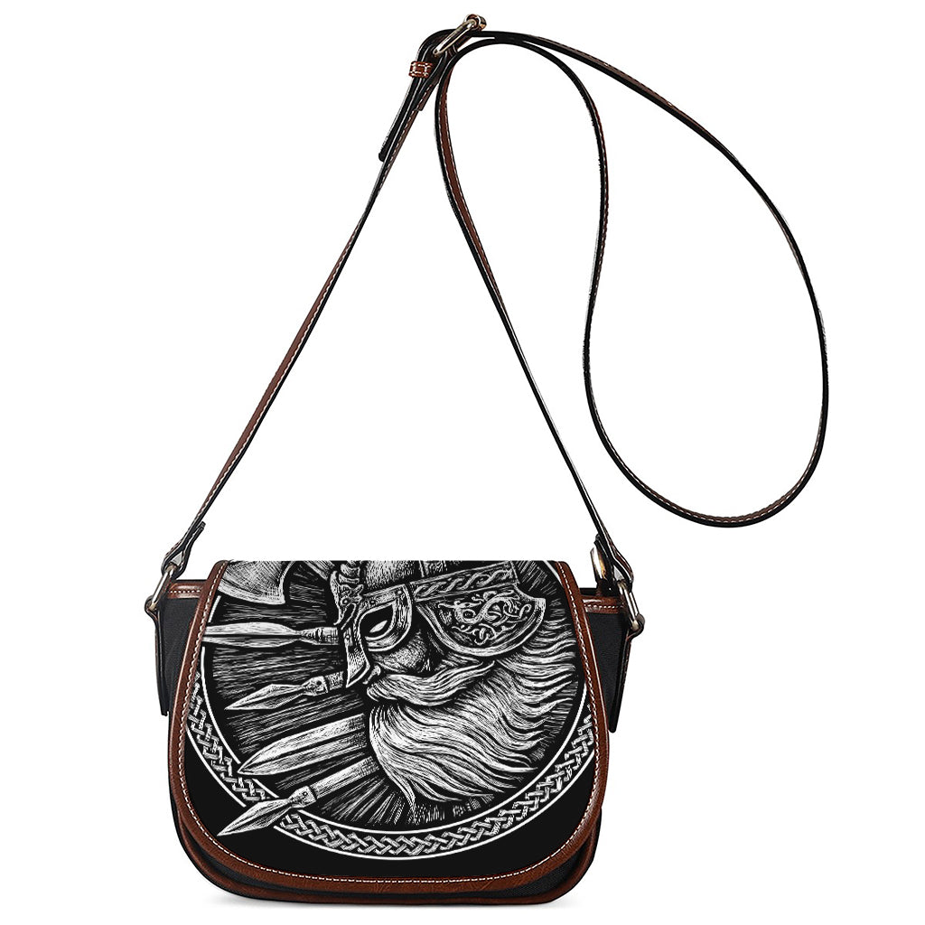 Black And White Viking God Odin Print Saddle Bag