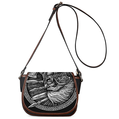 Black And White Viking God Odin Print Saddle Bag