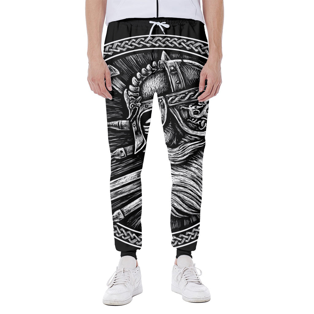 Black And White Viking God Odin Print Scuba Joggers
