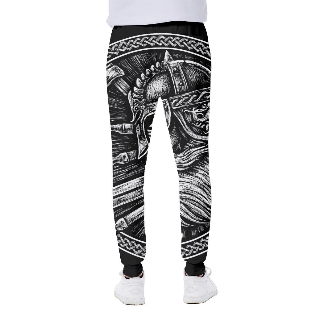 Black And White Viking God Odin Print Scuba Joggers
