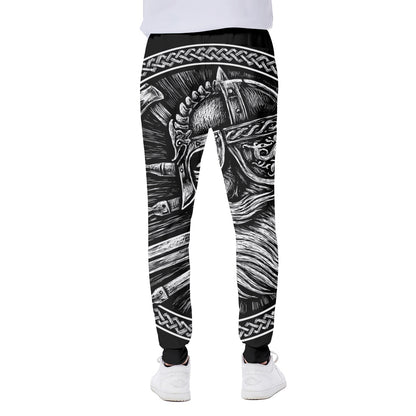 Black And White Viking God Odin Print Scuba Joggers