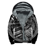 Black And White Viking God Odin Print Sherpa Lined Zip Up Hoodie