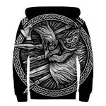 Black And White Viking God Odin Print Sherpa Lined Zip Up Hoodie