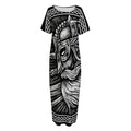 Black And White Viking God Odin Print Short Sleeve Long Nightdress