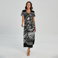 Black And White Viking God Odin Print Short Sleeve Maxi Dress