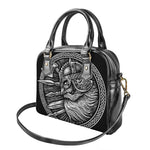 Black And White Viking God Odin Print Shoulder Handbag