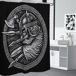 Black And White Viking God Odin Print Shower Curtain