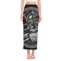 Black And White Viking God Odin Print Side Slit Maxi Skirt