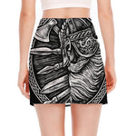 Black And White Viking God Odin Print Side Slit Mini Skirt