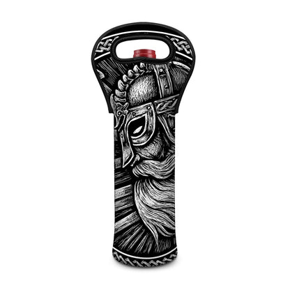 Black And White Viking God Odin Print Single Neoprene Wine Tote