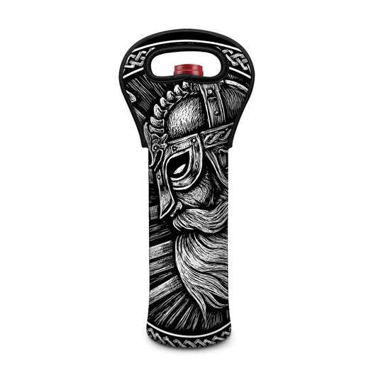 Black And White Viking God Odin Print Single Neoprene Wine Tote