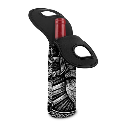 Black And White Viking God Odin Print Single Neoprene Wine Tote