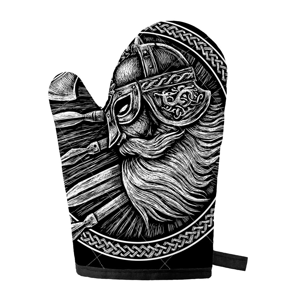 Black And White Viking God Odin Print Single Oven Mitt