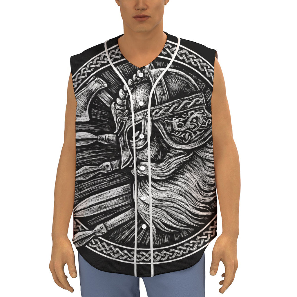 Black And White Viking God Odin Print Sleeveless Baseball Jersey