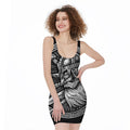 Black And White Viking God Odin Print Sleeveless Bodycon Dress