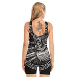 Black And White Viking God Odin Print Sleeveless One Piece Swimsuit