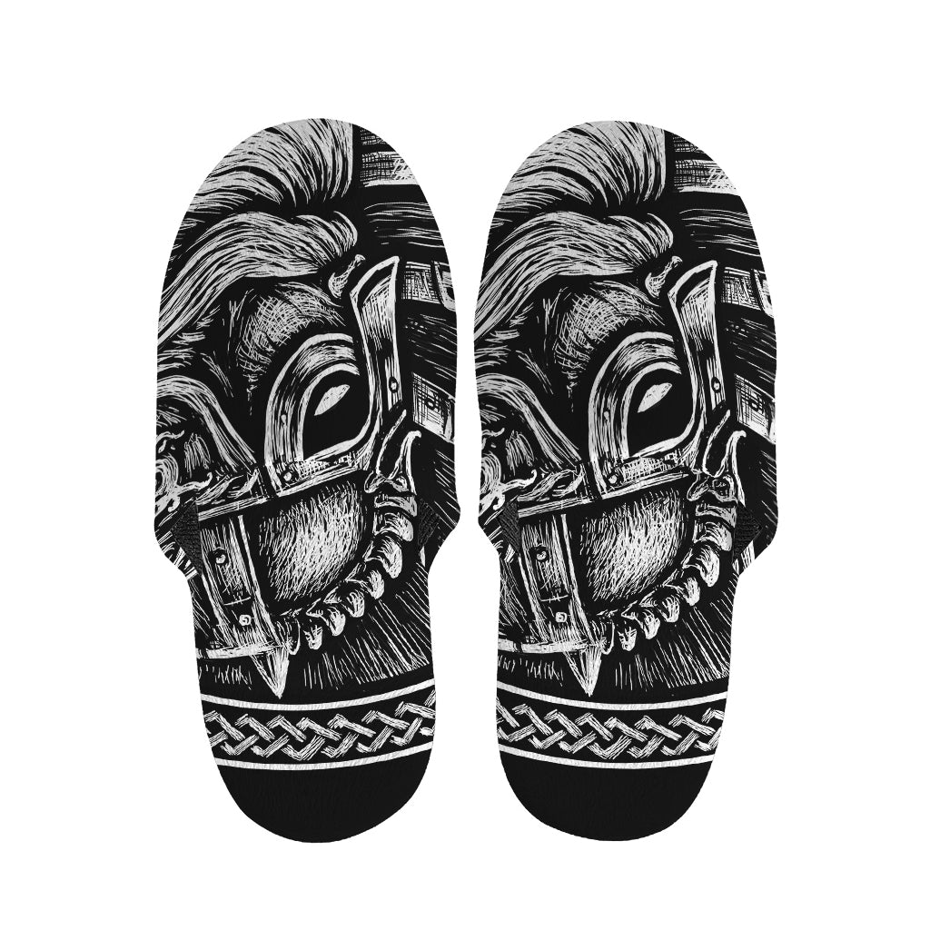 Black And White Viking God Odin Print Slippers