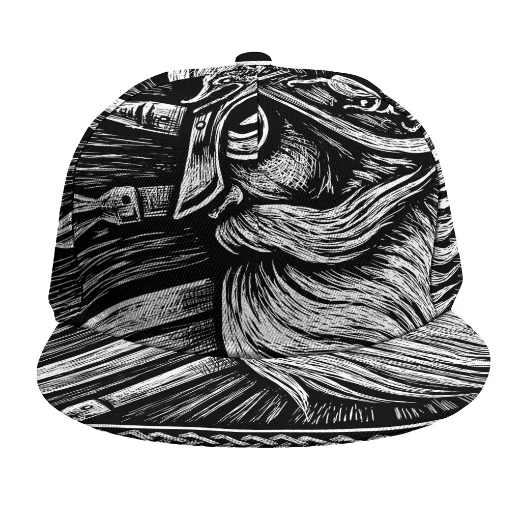 Black And White Viking God Odin Print Snapback Cap