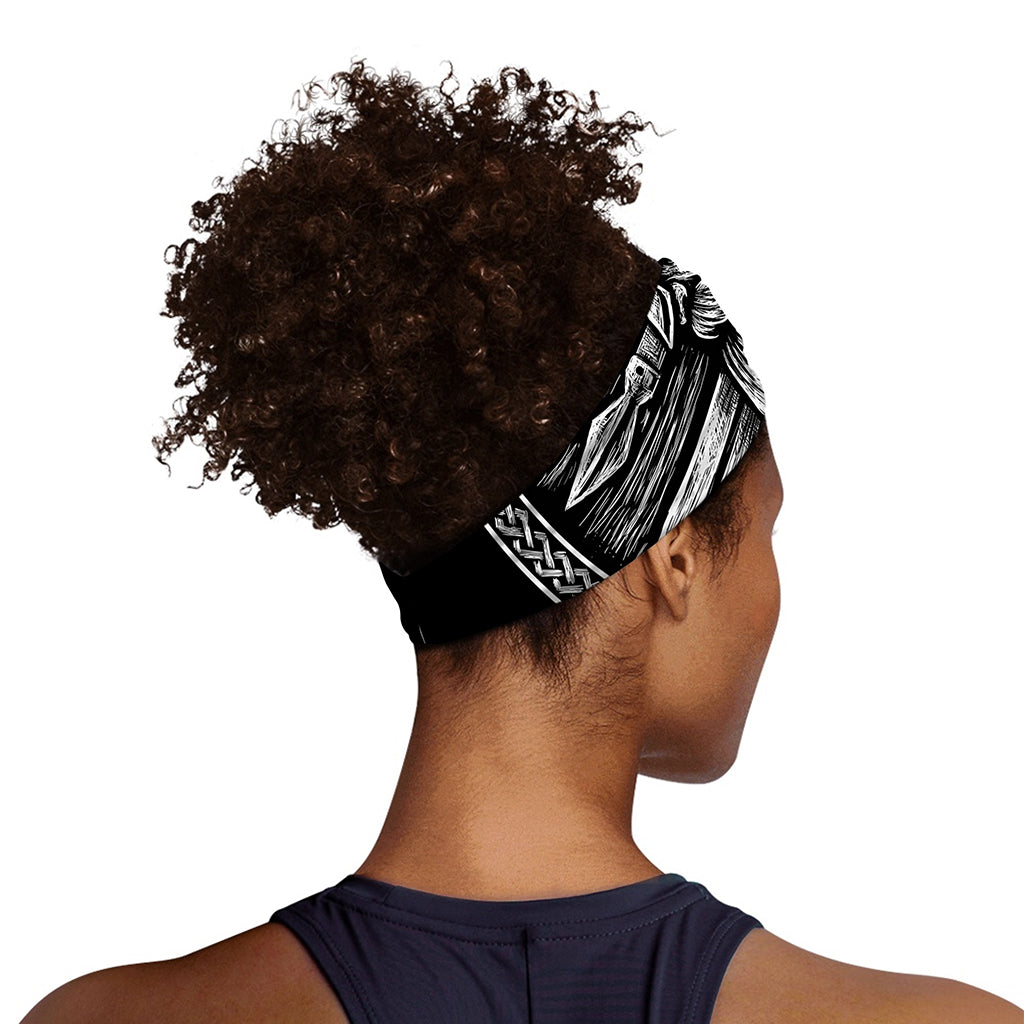 Black And White Viking God Odin Print Sports Headband